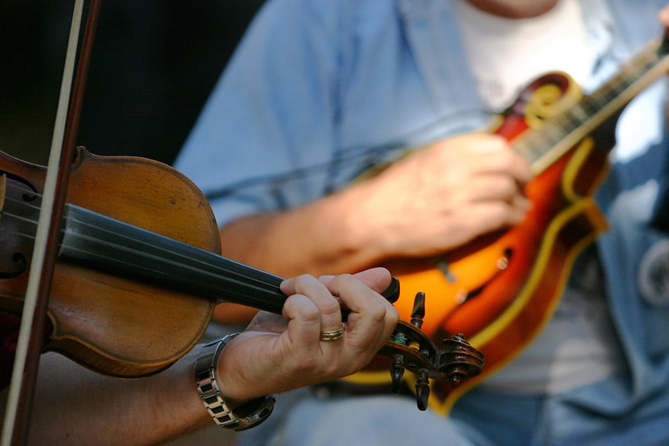 Bluegrass band playing instruments